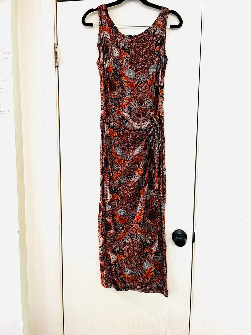 VTG 90s Rayon Baroque Italian Rome resort Mosaic Faux Wrap Midi Boho Sundress Xs